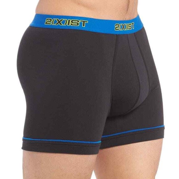 2XIST Men's M BLACK Performance 2-Pack Stretch Boxer Briefs (1 PINK,1 BLUE BAND) - Picture 3 of 5